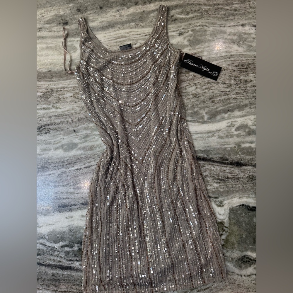 NWT Pisarro Nights Sparkling Mini Dress in Silver - Picture 3 of 6